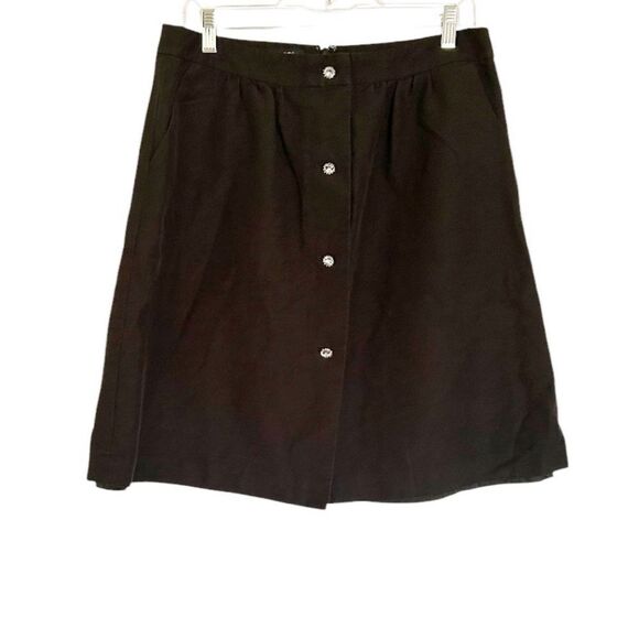 Talbots Black Cotton Rayon Lined Rhinestone Button A Line Skirt Size 10 - Picture 1 of 9